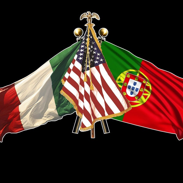 Italy, US and Portugal 3 Crossed Flags Decal Sticker - Italian, United States Portugal Crossed Flags