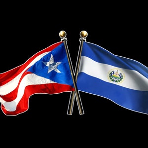 Puerto Rico and El Salvador Crossed Flags - Puerto Rico and El Salvador Flag Sticker Decal