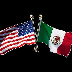 Calcomanía de vinilo con banderas cruzadas de Estados Unidos y México - Bandera estadounidense / de Estados Unidos y México - Calcomanía adhesiva de EE. UU. / EE. UU. y México