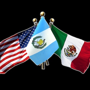 US, Guatemala and Mexico 3 Crossed Flags Decal Sticker - United States, Guatemalan and Mexican Crossed Flags Decal Sticker