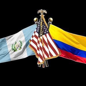 Guatemala, United States and Colombia - Colombian U.S. and Guatemala Crossed 3 Flag Vinyl Decal Sticker