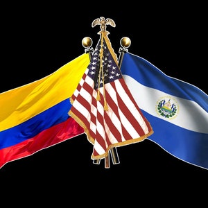 Colombia, United States and El Salvador - Colombian U.S. and El Salvador Crossed 3 Flag Vinyl Decal Sticker