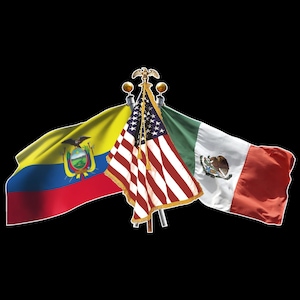 Ecuador US and Mexican 3 Flag Decal Sticker - Ecuadorian United States and Mexican Flags Sticker Decal