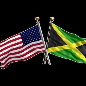 United States and Jamaican Crossed Flags - Jamaica & America / American / US / USA Crossed Flag Sticker Decal