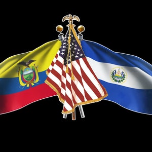 Ecuador, US and El Salvador 3 Crossed Flags Decal Sticker - Ecuadorian, United States & El Salvador Crossed Flags