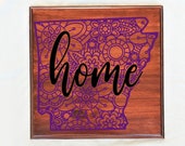 Arkansas State Mandala Knockout Personalized Wood Sign, Customized New Home Plaque, Housewarming Gift