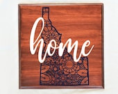 Idaho State Mandala Knockout Personalized Wood Sign, Customized New Home Plaque, Housewarming Gift