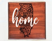 Illinois State Mandala Knockout Personalized Wood Sign, Customized New Home Plaque, Housewarming Gift