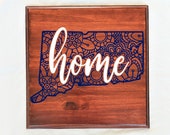 Connecticut State Mandala Knockout Personalized Wood Sign, Customized New Home Plaque, Housewarming Gift