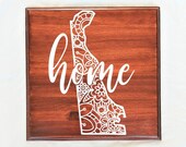 Delaware State Mandala Knockout Personalized Wood Sign, Customized New Home Plaque, Housewarming Gift