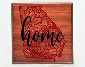 Georgia State Mandala Knockout Personalized Wood Sign, Customized New Home Plaque, Housewarming Gift
