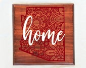 Arizona State Mandala Knockout Personalized Wood Sign, Customized New Home Plaque, Housewarming Gift