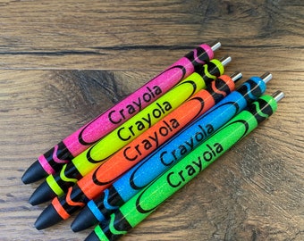 Custom Crayon Glitter Pen, Teacher Gift