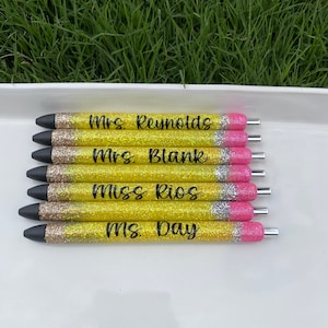 Ready To Ship - Custom Glitter Pencil Pen, Teacher Gift