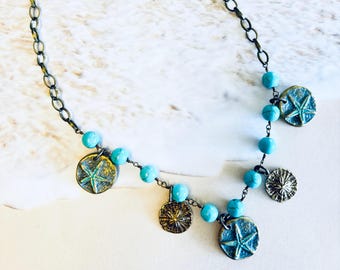 Starfish and Sand Dollar Charm Necklace - Etsy