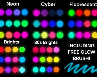 Neon Procreate Color Palette Bundle & Glow Brush | *DIGITAL DOWNLOAD* | Bright Color Palette | Neon Color Palette | Cyber Color Palette |