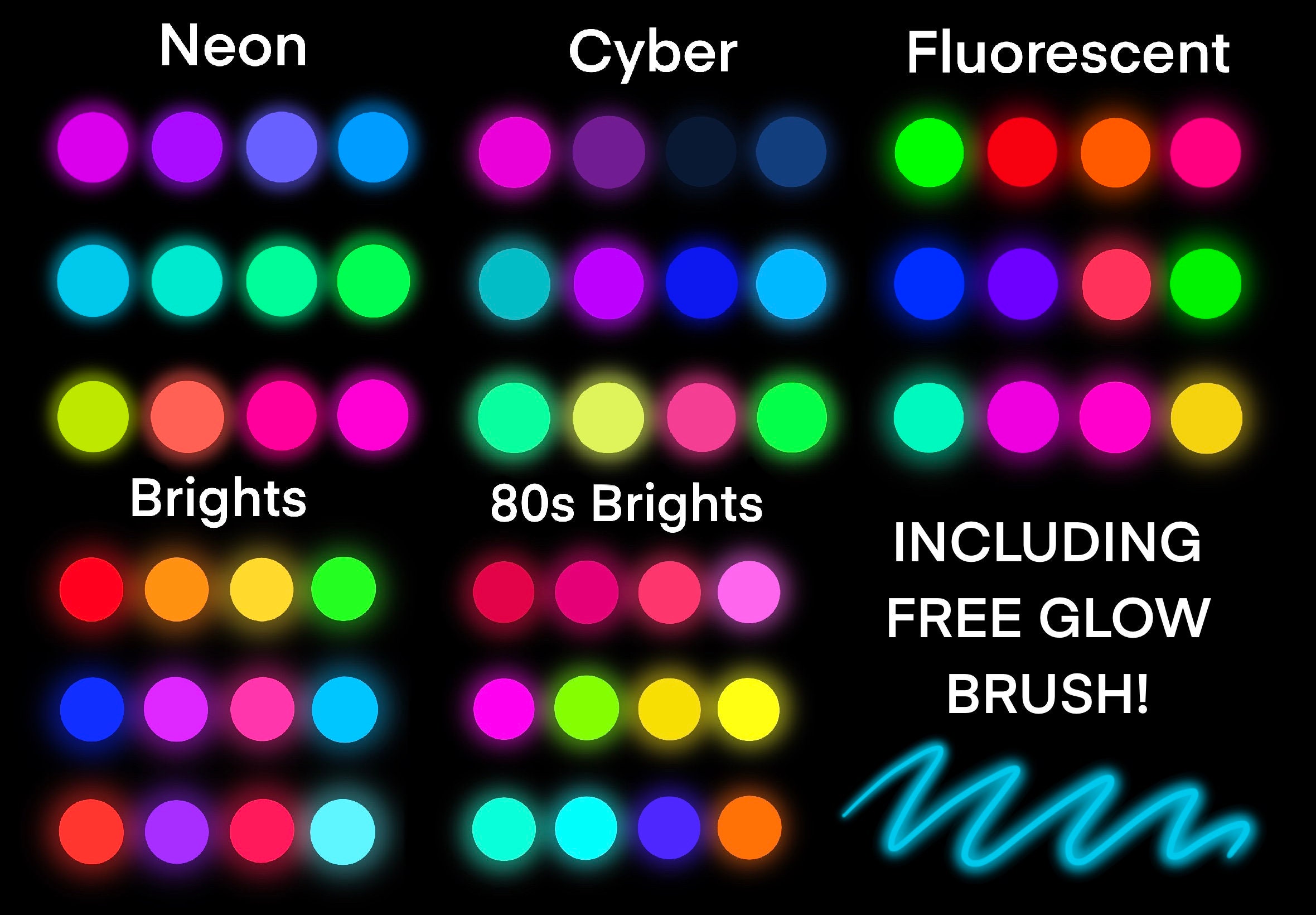 Neon Procreate Color Palette Bundle & Glow Brush DIGITAL DOWNLOAD Bright  Color Palette Neon Color Palette Cyber Color Palette -  Finland