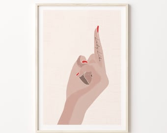 ART PRINT Middle Finger Lady Like / Feminist Drawing / Wall Art / Feminism for Office / Minimalistic Fine Art