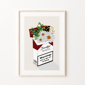 ART PRINT Cigarrillos Flores / Cartel de impresión de arte digital / Ilustración de arte / Arte vanguardista minimalista / Moderno de mediados de siglo