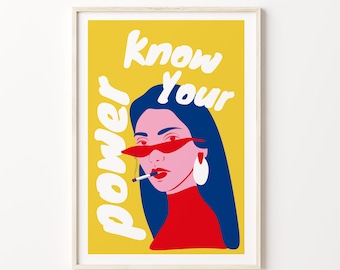 ART PRINT Know your Power / Feminist Poster / Empower Women Wall Art / Modern Color Blocking / Yellow or Green