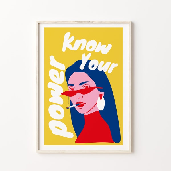 KUNST Print / Kenne deine Macht / Feministisches Poster / Empower Frauen Wandkunst / Modernes Color Blocking / Gelb oder Grün