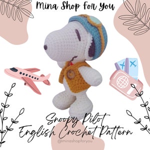 Snoopy Pilot Virkmönster: Amigurumi-leksak (Engelsk PDF-mönster)