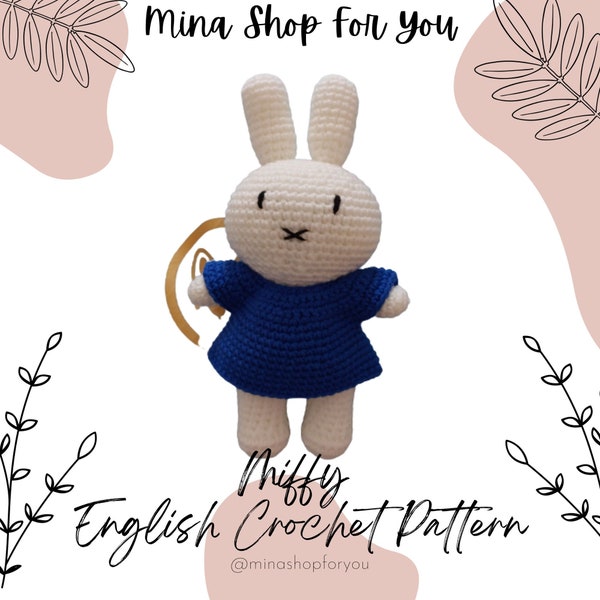 8 inches Miffy with dress pattern | crochet Miffy dress pattern | amigurumi Miffy pattern | crochet  | English PDF pattern | minashopforyou