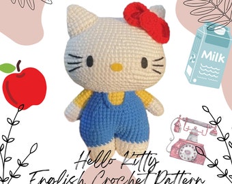 Motif chaton de 20 cm (8 po.) | motif Kitty au crochet | amigurumi modèle Kitty et ses amis | crocheter | Patron PDF anglais | minashopforyou