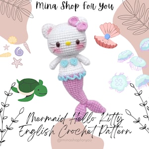 6 inches Mermaid Kitty pattern, crochet Kitty pattern, amigurumi Kitty and friends pattern, crochet patterns, English PDF pattern, amigurumi
