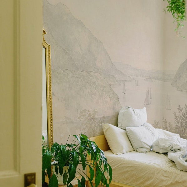 Subtle mural wallpaper landscape, Peel and stick renters home decor #104