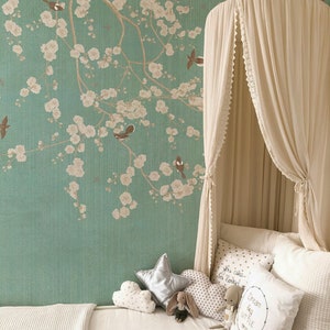 Cherry Blossom Wall Decor, Japanese Cherry Blossom Print, Removable wallpaper, Asian-Inspired Wall Decor, Floral mural #102