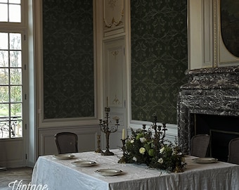 Dark Green Damask Peel and Stick Wallpaper, Vintage Gothic Decor 216