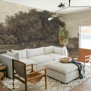 Rustic Tree Landscape wallpaper, Countryside art wallpaper, Pastoral Scene Print, Rustic wall mural, Antique-style wall decor #27