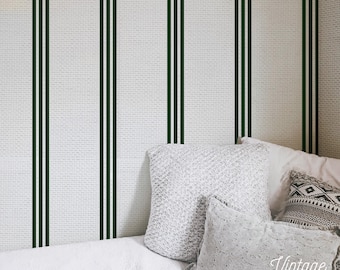 Green Stripe Peel and Stick Wallpaper, Vintage Style 204