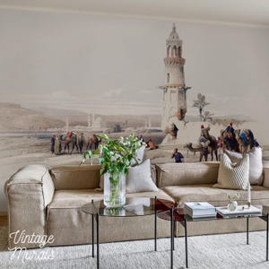 Vintage Camel Caravan Desert Wallpaper, Oriental Middle Eastern Scenery 58
