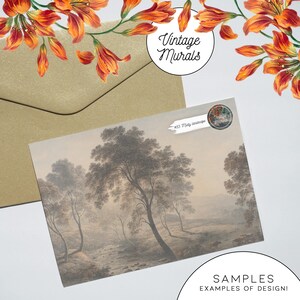 a card with a picture of a tree and flowers on it
