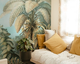 Tropical Palm Jungle Wallpaper, Exotic Fern Mural, Self-Adhesive 52