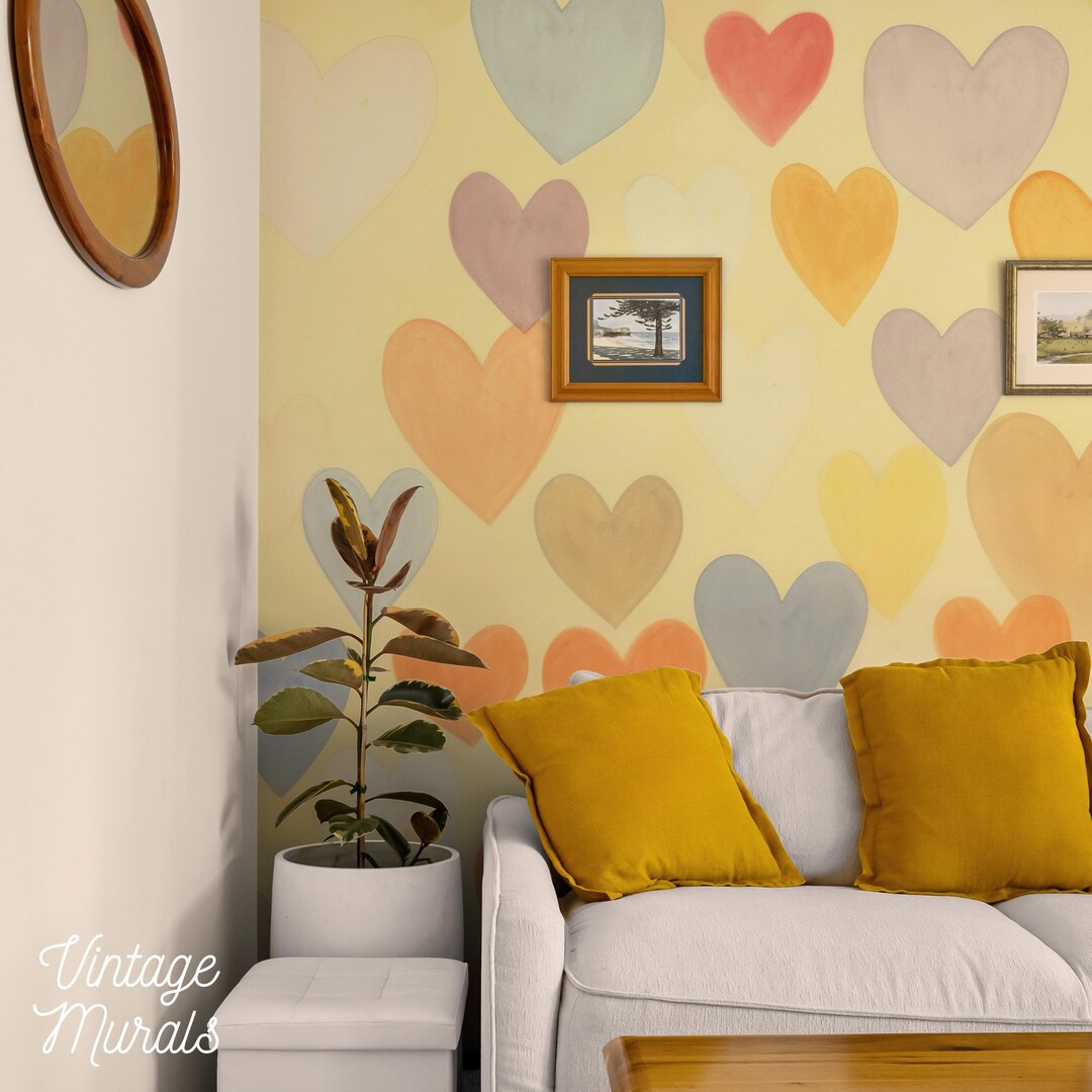 Colorful Heart Pattern Wallpaper, Vintage Wallpaper, Pastel Romantic