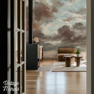 Dramatic Stormy Sky Wallpaper, Vintage Brushstrokes Mural, Peel and Stick 162