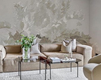 Minimalist Botanical Wallpaper, Light Grey Leaf Wall Mural 175