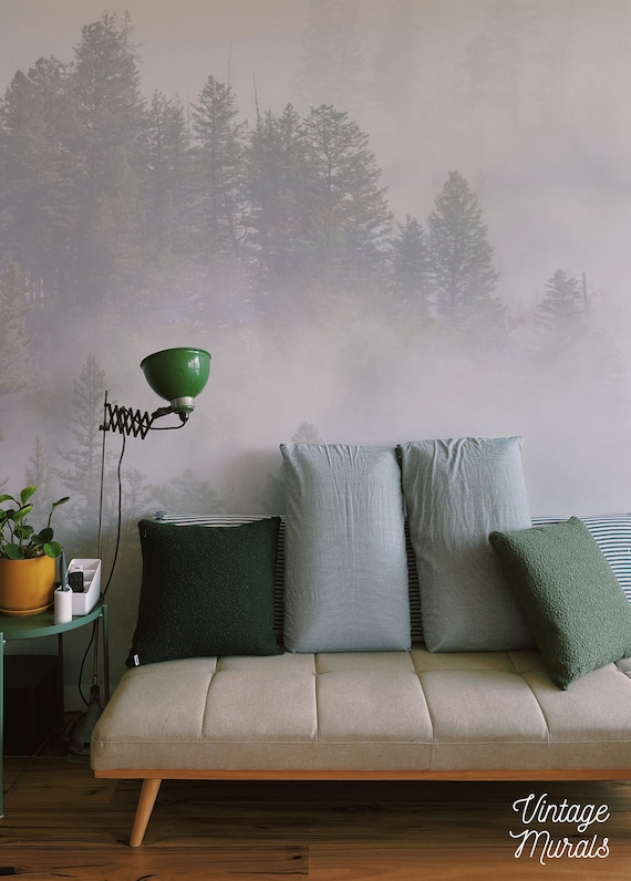 Foggy Forest Removable Wallpaper, Misty Trees Accent Wall Decor 82