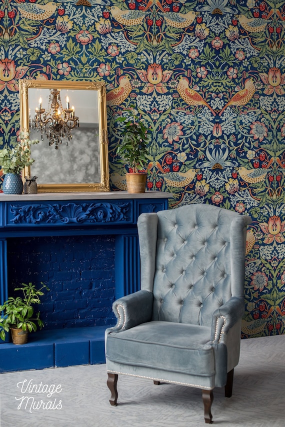 William Morris Strawberry Thief 1883 Wallpaper Victorian Thrushes