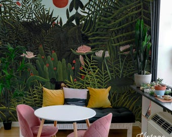 Rousseau-inspired jungle animal wallpaper, Removable decoration for renters #23