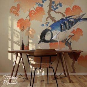 Japanese Bird Wallpaper, Ukiyoe Style Mural, Peel and Stick 42 Bild 2