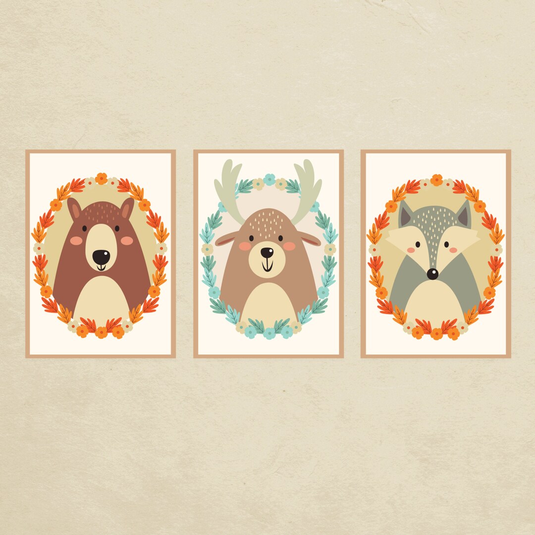 Nursery Decor 3 Piece Wall Art Forest Animals Posters Kids Etsy
