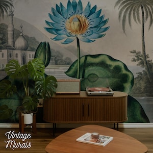 The Blue Egyptian Water-Lily wall decor, The Temple of Flora, Robert John Thornton artwork, Floral wallpaper #61