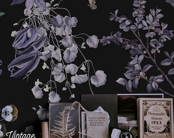 Dark Botanical Wallpaper, Moody Vintage Floral Mural 133
