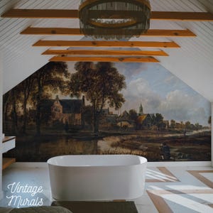 Dutch Countryside Painting, Removable wallpaper, Classic Rural Scene Print, Old World Charm Wall Decor #16