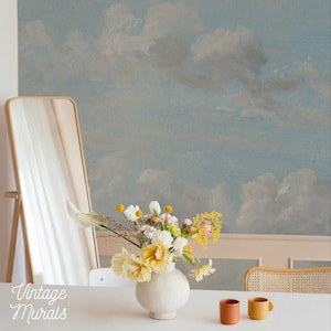 Moody clouds wallpaper, Vintage sky pattern, peel and stick wall mural #106