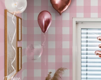 Pink Gingham Wallpaper, Vintage Checkered Wall Mural 112